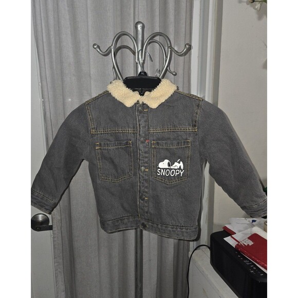 Peanuts Snoopy Gray Demin Jacket sherpa lined Western coreKids Sz 2-3yrs Zara